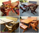 Stół ogrodowy drewniany zestaw z ławkami i fotelami